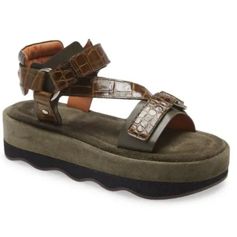 Chloe Lauren wavy suede sandals 39 embossed croc
